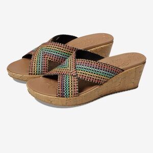 Skechers Beverlee Delighted Wedge Sandals Size 9 Natural Cork Boho NEW